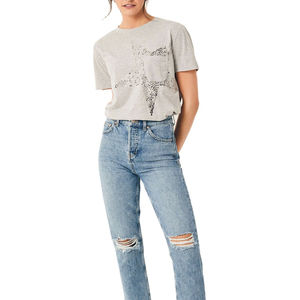 Camiseta de algodón de calle alta para mujer de calidad Premium, camiseta transpirable con corte holgado y logotipo personalizado liso - Product Image 1