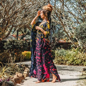 Stylish Beach Wear Tie Dye Handmade Design Dress Long Sleeve with Tassel Casual Style <b>Summer</b> Collection <b>Kaftan</b> Tie Dye - Product Image 4