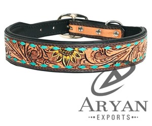 Collar de perro de cuero estampado a mano Floral para mascotas, accesorio ajustable acolchado de cuero genuino Real para cinturón de cuello, lo último en ventas - Product Image 1