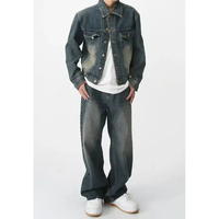 Pantalon en jean enduit bleu déchiré grande taille pour homme - Style vintage d'été, écologique, séchage rapide, poids lourd