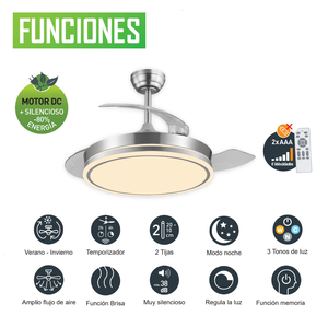 Ventilador de techo con acabado en níquel LED y aspas retráctiles - Product Image 4