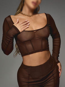 Camisetas de malla transparente personalizables, conjuntos de pantalones cortos, ropa de dormir de noche Sexy para mujer, conjuntos de dos piezas de malla transparente, conjuntos de pantalones cortos de secado rápido para mujer - Product Image 3