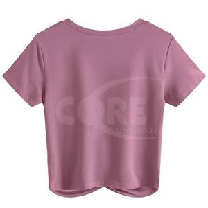 Casual Solid Color Crop Tops Plain Blank Breathable Short Sleeve Wholesale Custom Cropped Tee <b>Shirt</b> <b>Women's</b> - Product Image 2