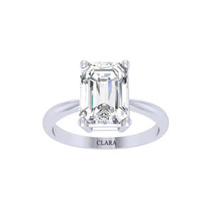 Anillo Solitario Clara de Plata de Ley 92.5 con Baño de Oro Blanco y Circonita Cúbica con Corte Esmeralda para Mujeres y Niñas, Anillos de Cristal - Product Image 1