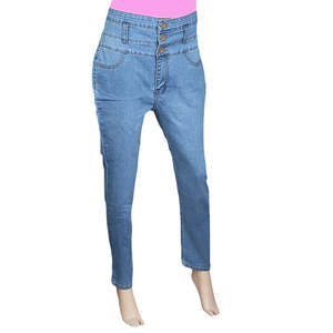 กางเกงยีนส์เอวสูงสำหรับผู้หญิง - สีฟ้าอ่อน - Product Image 1