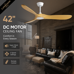 Ventilador de Techo Moderno de Madera de 42 Pulgadas Sin Luz, con 3 Aspas de Madera Sólida, Motor DC Silencioso y Control Remoto para Dormitorio - Product Image 2