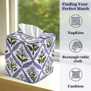 Caja de pañuelos con estampado de bloque de algodón Floral azul de acero claro, funda para pañuelos faciales, soporte decorativo para pañuelos de escritorio para el hogar - Product Image 5