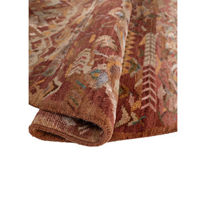 Manchaha Geometric Pattern Hand Knotted Wool & Bamboo <b>Silk</b> Rug <b>Red</b> & Orange-For Home Use Les-2715 - Product Image 2