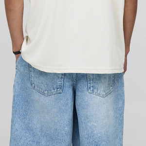 Shorts en jean pour homme en coton mélangé, décontractés, confortables, avec fermeture éclair et boutons, lavage clair, prix d'usine avec logo - Product Image 3