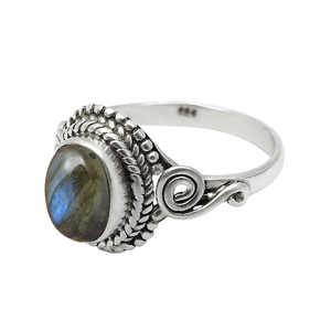Bague classique en argent sterling 925 oxydé avec pierre précieuse labradorite sertie en bélière, belle bague de fiançailles de style bohème - Product Image 2