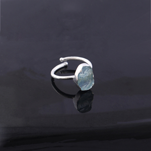 แหวนพลอยอความารีนแท้สำหรับผู้หญิงแหวนดิบไม่เจียระไนแฮนด์เมดแหวน925สเตอริงเงินปรับได้แหวนบางแหวนอันโอชะสำหรับผู้หญิง - Product Image 2