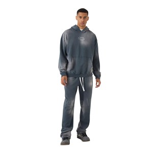 Chándal holgado de algodón polar, ropa de calle vintage, conjunto de chándal con logotipo estampado personalizado, chándal de lavado ácido acampanado personalizado para hombre - Product Image 6