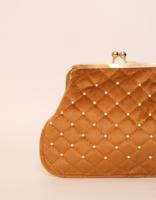 Pochette en velours matelassé de luxe pour femmes Vintage Kiss Lock sac à main perles tissu doux sac de fête brodé en gros OEM