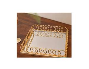 Plateau de service en métal décoratif en verre doré et rectangle pour salon fait à la main - Product Image 1