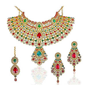 Mithya Fine <b>Jewelry</b> Set Gold-Plated <b>Kundan</b> Necklace and Maang Tikka 2000115 Model - Product Image 1