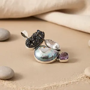 Women's Fashion 925 <b>Silver</b> Gemstone Pendant <b>Necklace</b> with Ruby and Amethyst Rhodium Plated Number Pattern Charm Pendants - Product Image 1