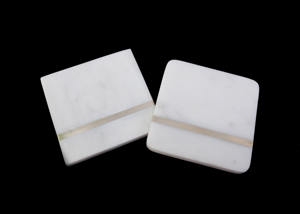 White Marble and Wooden Square Shaped Coaster <b>Set</b> <b>Placemat</b> Home Hotel Restaurant 4 Pcs <b>Set</b> - Product Image 6