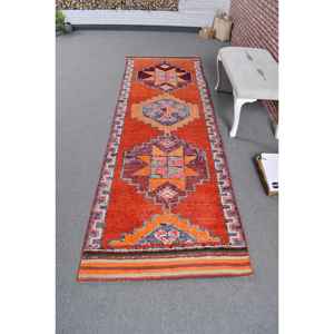3.2x9.6 ft Rug, Vintage Turkish <b>Runner</b> Rug, <b>Red</b> Herki Wool Rug - Product Image 1