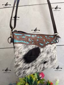 Bolso de mano de cuero de vaca auténtico para mujer, bandolera bohemia de mano tallada con herramientas, de Color turquesa, superventas - Product Image 2