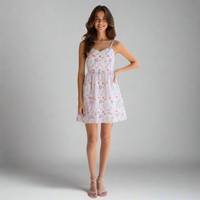 Robe Courte Bohème Florale 100% Coton Sans Manches Col Cœur Taille Élastique Coupe Ajustée Décontractée Grande Taille ODM Respirante Coupe Évasée
