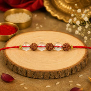 Pulsera de Cuarzo Transparente Natural y Cristal de Rudraksha de 5 Mukhi para Hombres y Mujeres - Banda de Sanación Espiritual - Product Image 3