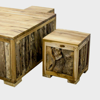 Offre Spéciale : Ensemble Table Basse et Chaises en Racine de Teck, Luxe Minimaliste et Élégant, en Bois Naturel, pour Salon et Extérieur