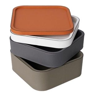 Wholesale Eco-Friendly Luxury Serving Tray Natural Leather Woven Bamboo Handle Premium Leather Tray Bamboo for Serving - Product Image 1