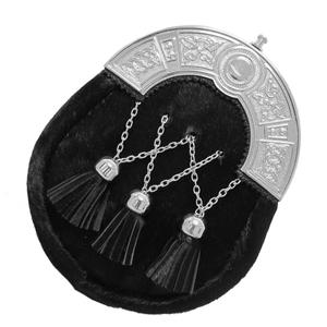 Sporran traditionnel écossais en fourrure de lapin avec broderie et glands élégants pour kilt formel - Product Image 3