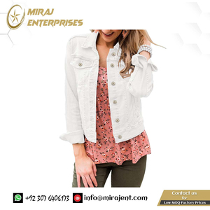 2024 Top vente femmes basique manches longues université veste bouton ajusté coton veste broderie respirant Denim Viscose - Product Image 3
