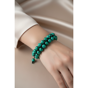 Pulsera de Macramé de Doble Hilera con Piedras Naturales de Malaquita de 8mm - Product Image 3