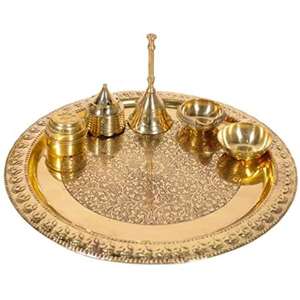 Juego de Pooja Thali de latón, accesorios de regalo, artesanías, accesorios indios de Pooja, juegos de regalos de devolución de boda Diwali, artículos de Venta caliente - Product Image 1