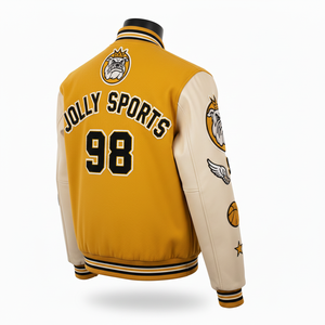 Veste universitaire pour hommes en laine mélangée haute densité, manches en cuir PU, style à panneaux contrastés, logo personnalisé, vestes universitaires pour hommes - Product Image 5