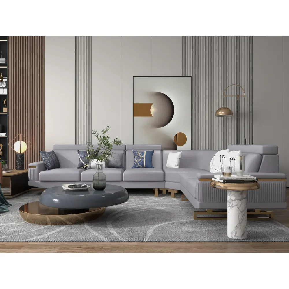 Set Sofa BSCI ruang tamu pembagi Sofa mewah dan desain elegan pengiriman cepat bentuk L produsen furnitur Jinjing
