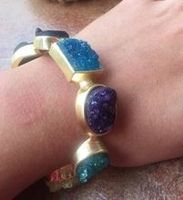 Bracelets manchette tendance en laiton plaqué or avec perles Druzy multicolores et motif ange pour femme, idéal pour mariage