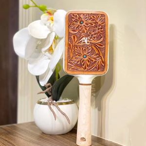 New Trending Western Style Handmade Tooled Leather Hair Brush <b>Hot</b> Selling Engraved Leather Daily Use Hair Accessories for Unisex - Product Image 1