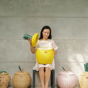 Panier de rangement multifonctionnel et écologique en rotin ananas jaune - Product Image 5