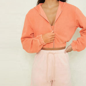 Logo personnalisé Sweat-shirt à capuche en coton zippé uni en éponge française pour femmes - Product Image 2