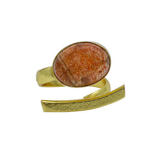 <b>Adjustable</b> Brass <b>Ring</b> 18K Gold Plated Labradorite Gemstone Casual Style Bezel Setting Free <b>Size</b> Gift - Product Image 4