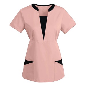 Uniforme de enfermería para mujer, Tops de manga corta con cuello en V, uniforme de trabajo, blusa con bolsillos de Color sólido, accesorios de uniforme de trabajo de enfermera - Product Image 6
