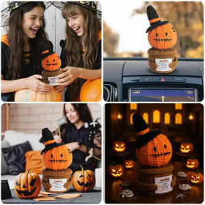 Poupée citrouille d'Halloween au crochet, ornement de plante en pot avec carte positive originale, décoration intérieure unique, artisanat transfrontalier, nouveau design - Product Image 4