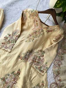 Traje Salwar a la Moda, Ligero, Hecho a Medida, con Hermoso Bordado en Color, Tallas M a XXL, Corte Recto, con Borde Decorativo, en Venta - Product Image 3