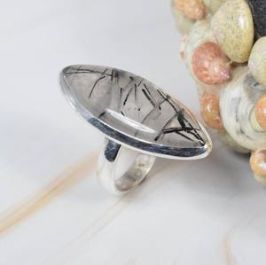 Noir Rutile 925 Sterling Silver Gemstone Élégant Anneau Designer Anneau Marquise Forme Bijoux Faits À La Main Noir Rutile Cadeau Pour Elle - Product Image 2