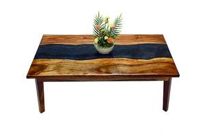 Table à manger rectangulaire moderne en résine époxy artisanale de luxe pour salon, plateau en bois d'acacia, couleur et taille personnalisées, mariage - Product Image 3