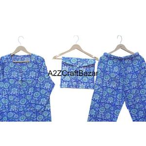Conjunto de Pijama de Manga Larga con Estampado Floral Digital Indio para Mujer, 100% Algodón, Transpirable, Lujoso y Elegante - Product Image 4