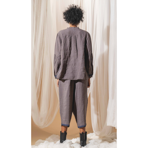 กางเกงผ้าลินินสีเทาสำหรับผู้หญิง MAHIRA ระบายอากาศได้ดี ทรงขากว้าง สไตล์ลำลอง เอวยางยืด ระดับกลางลำตัว สีวอช - Product Image 5