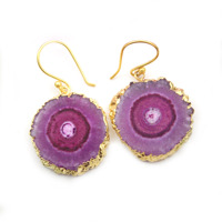 Femmes Royal Mode Naturel Solaire Quartz Fleur Forme 24K Or Galvanisé Goutte Boucle D'oreille Pour Les Filles En Gros Bijoux Pour L'Inde