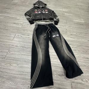 Custom Solid Streetwear Men 400gsm Heavyweight Boxy <b>Zip</b> <b>up</b> <b>Hoodie</b> and Pants Set Acid Washed Sweatsuit Men Tracksuit - Product Image 5