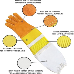 Guantes de apicultor Cuero de vaca Diseño ventilado Manga larga Puño de malla de goma protectora Transpirable Sting Bee Proof Nivel D - Product Image 6