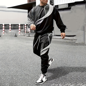 Sudadera con capucha de tela de punto para hombre, chándal informal transpirable con logotipo personalizado OEM, ropa deportiva de dos piezas - Product Image 6