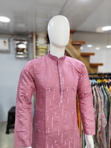 Nouveau Festival lourd tissu de soie romaine avec broderie miroir travail hommes Kurta avec pyjama Collection pour adultes - Product Image 3